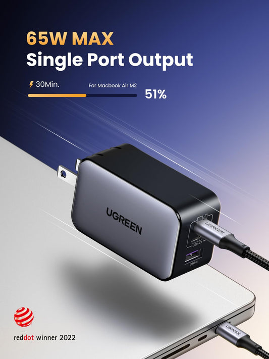 UGREEN Nexode 65W USB C Charger, 3 Port GaN Charger Foldable Tablet Charger Block Compatible with iPhone 17 Pro Max/17 Pro/iPhone Air/17, Tablet, iPad, MacBook Pro/Air, Galaxy S26 S25, Pixel 10 ๐ All In One Marketplace Canada