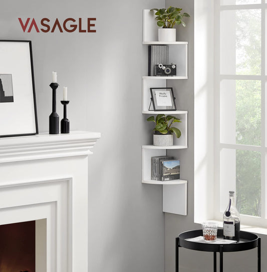 VASAGLE CUSTOS Collection - Corner Shelf Wall Mount, 5-Tier Floating Corner Bookshelf, Plant Shelf for Bedroom, Living Room, Bathroom, Home Office, Cloud White ULBC72WT ๐ All In One Marketplace Canada