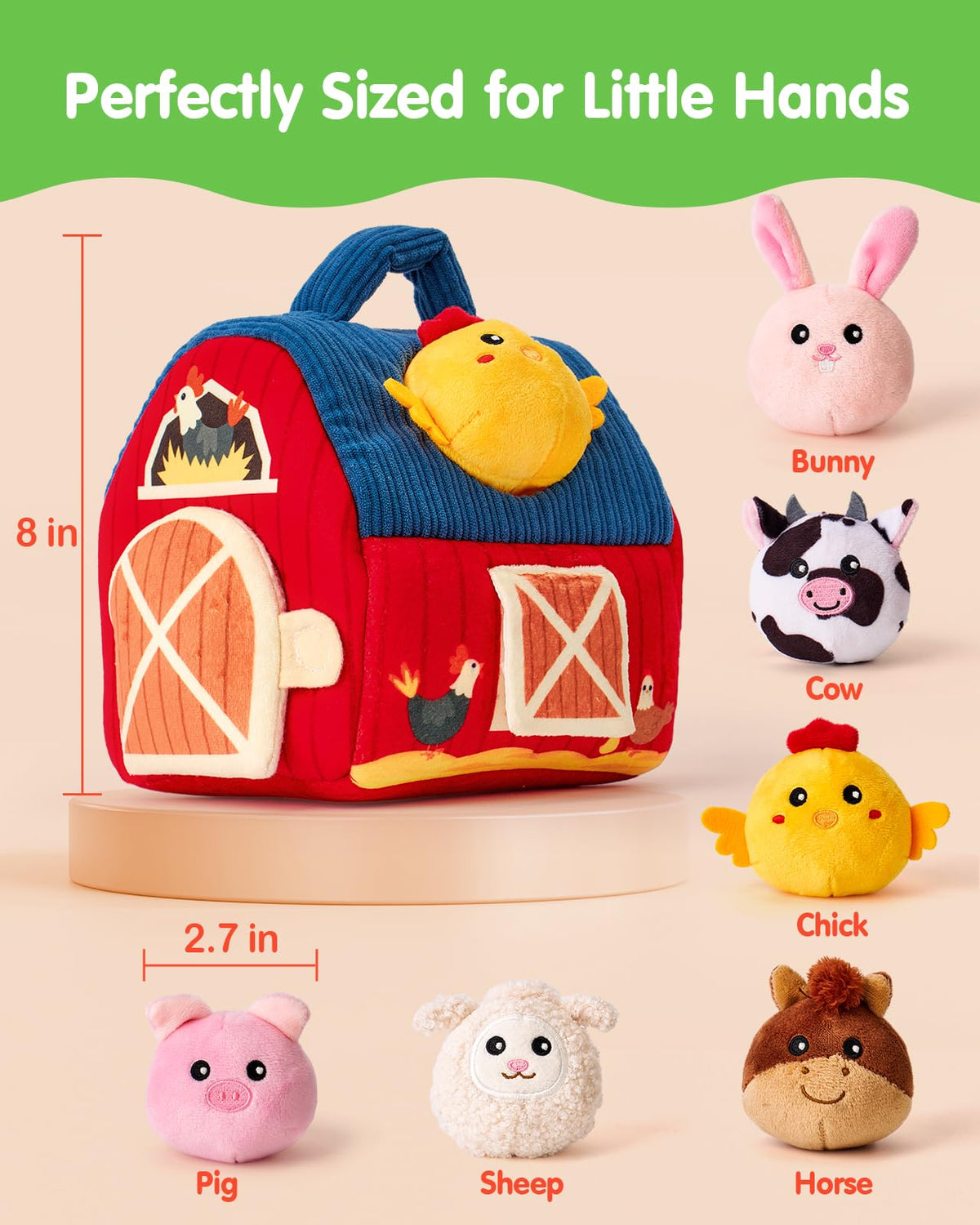 hahaland Montessori Baby Toys 6-12 Months - Surprise Barn with Stuffed Farm Animals Toys for Babies with Rattle & Mirror, Sensory Toys for Babies Boy Girl, Travel Toys for Toddlers 1-3 đ All In One Marketplace Canada