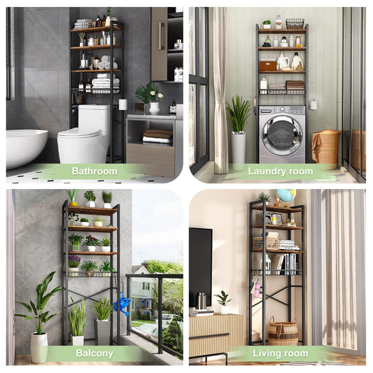 Over-The-Toilet Storage Rack, 4-Tier Bathroom Organizer Shelf Over Toilet with Adjustable Shelf and Basket, Freestanding Space Saver Bathroom Shelves Above Toilet for Room(Vintage Brown) ๐ All In One Marketplace Canada