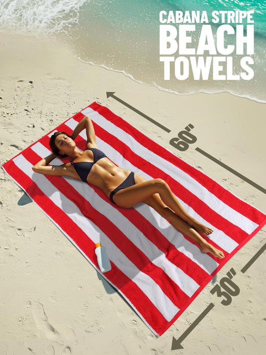 Utopia Towels 4 Pack Cabana Stripe Beach Towels (30x60 inches) - 100% Ring Spun Cotton Large Pool Towels, Soft and Quick Dry Swim Towels (Blue,Grey,Red,Green) š All In One Marketplace Canada