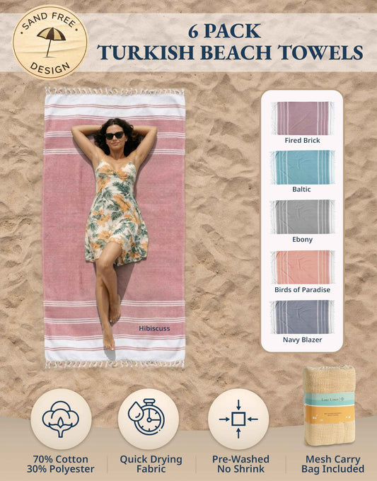 Lane Linen Beach Towels 6 Pack, Oversized Beach Towel, Pre-Washed Large Beach Towel, Stylish Pool Towels for Adults, Quick Dry Beach Towel, Lightweight Travel Towel, 39"x71" - Multi Colors š All In One Marketplace Canada