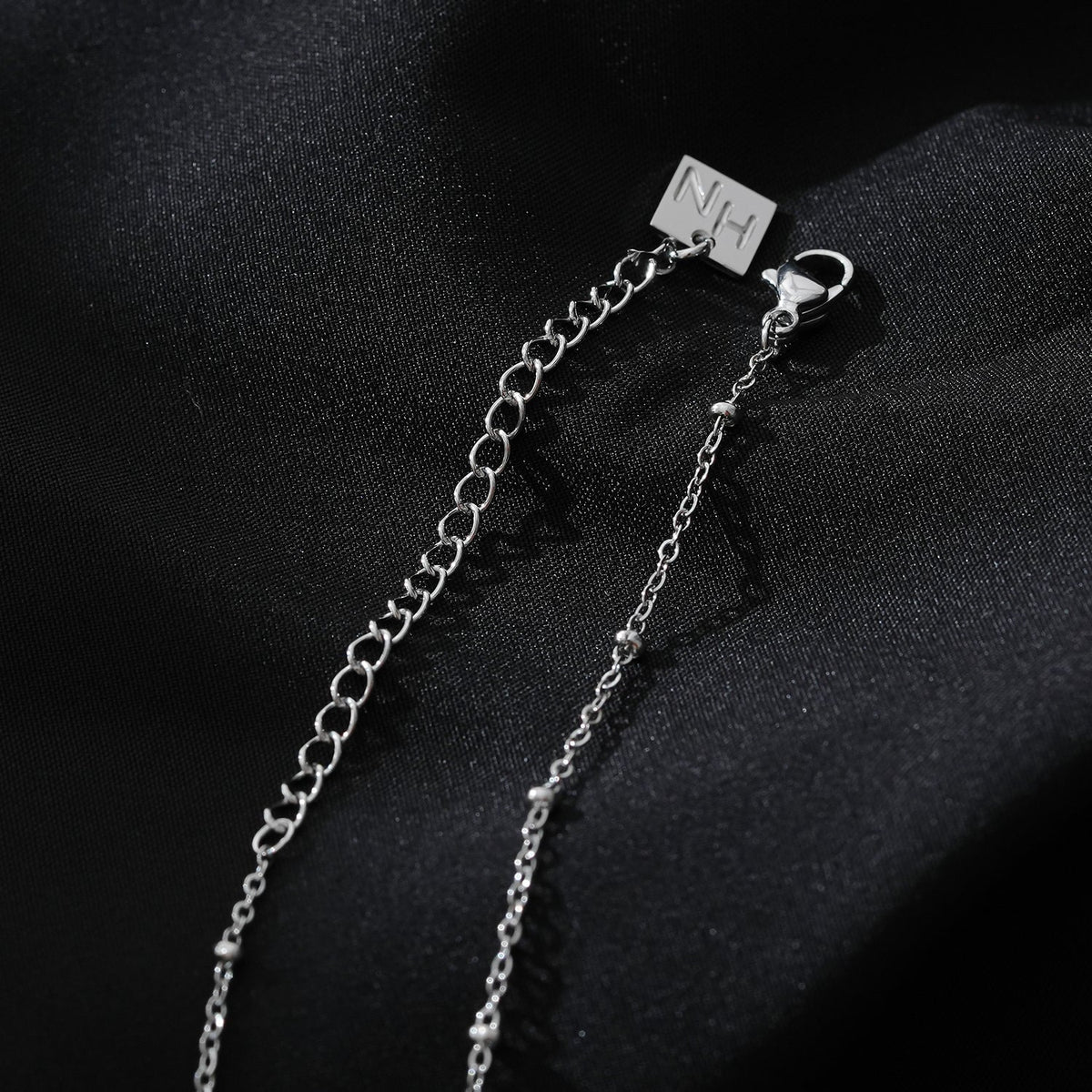 AMASA: Beaded Chain with Star & Pavé Crescent Moon Zirconia Charm - Silver