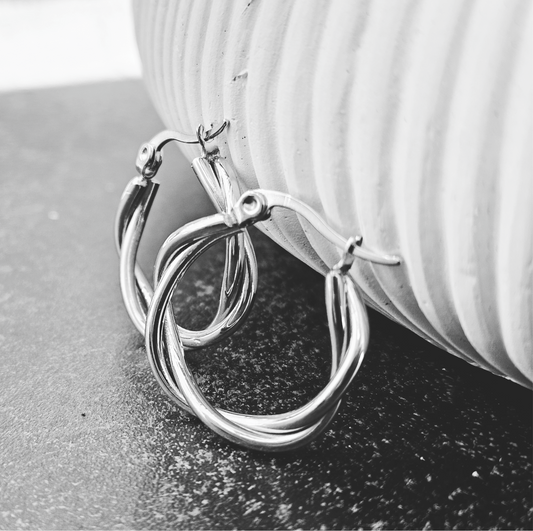CARLOTA Silver (White Gold): Twisted Metal Strands Hoop Earrings