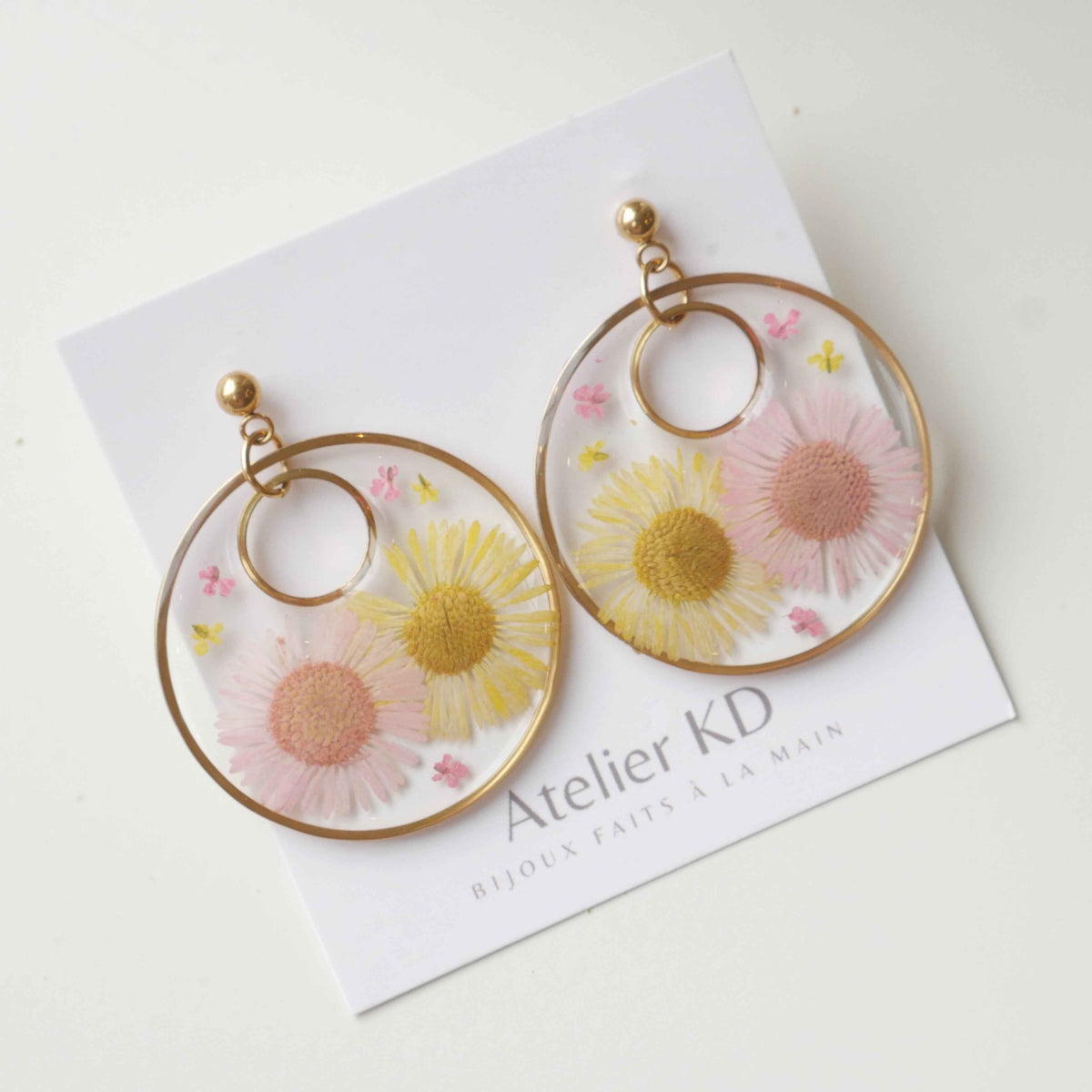 Boucles d'oreilles Thalia roses et jaunes - rond - (XL)
