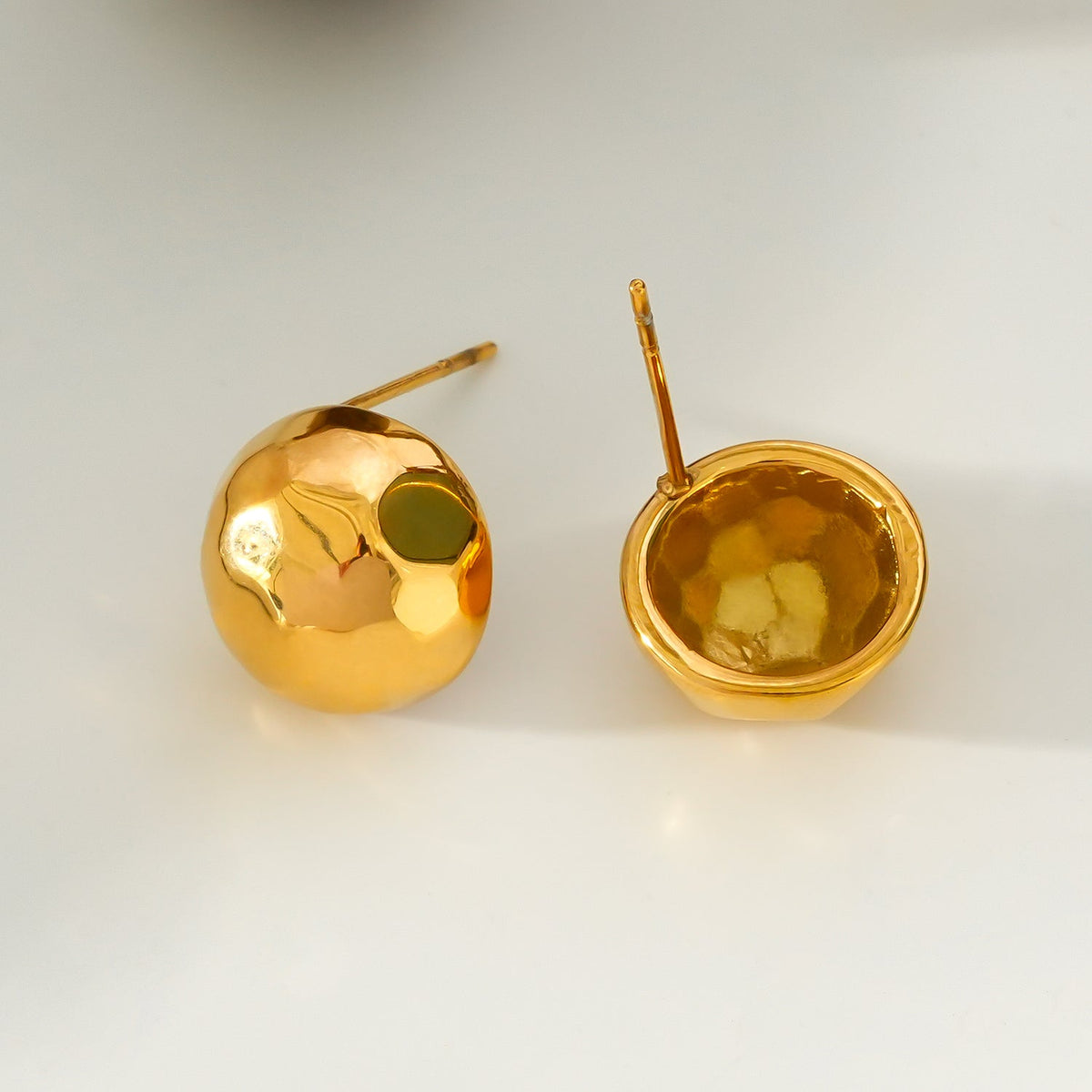 FELTHAM Gold: Contemporary Hammered Look Stud Earrings