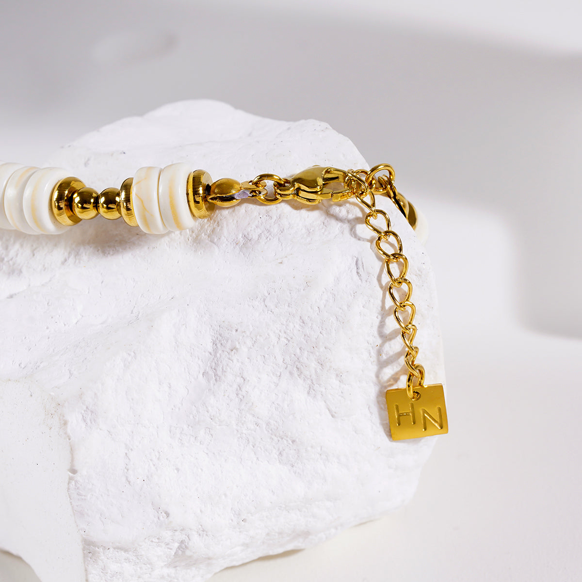 Style GODIVA: White Turquoise Stone & Gold Beaded Modern Boho Bracelet