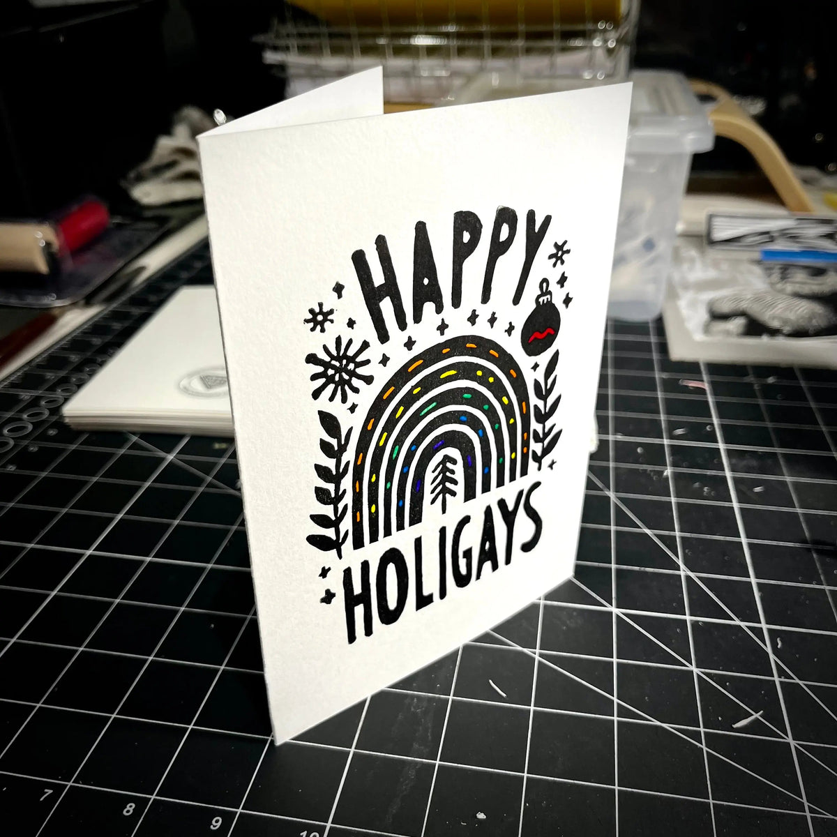 Happy Holigays Holiday Card | LINOCUT CARD