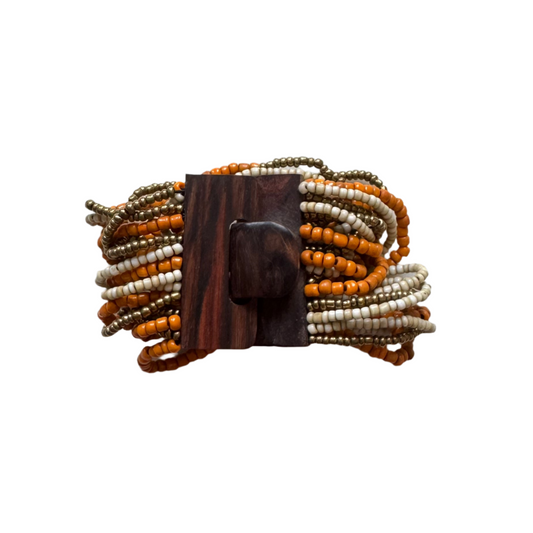 Mixed Bead Bracelet with Wooden Clasp