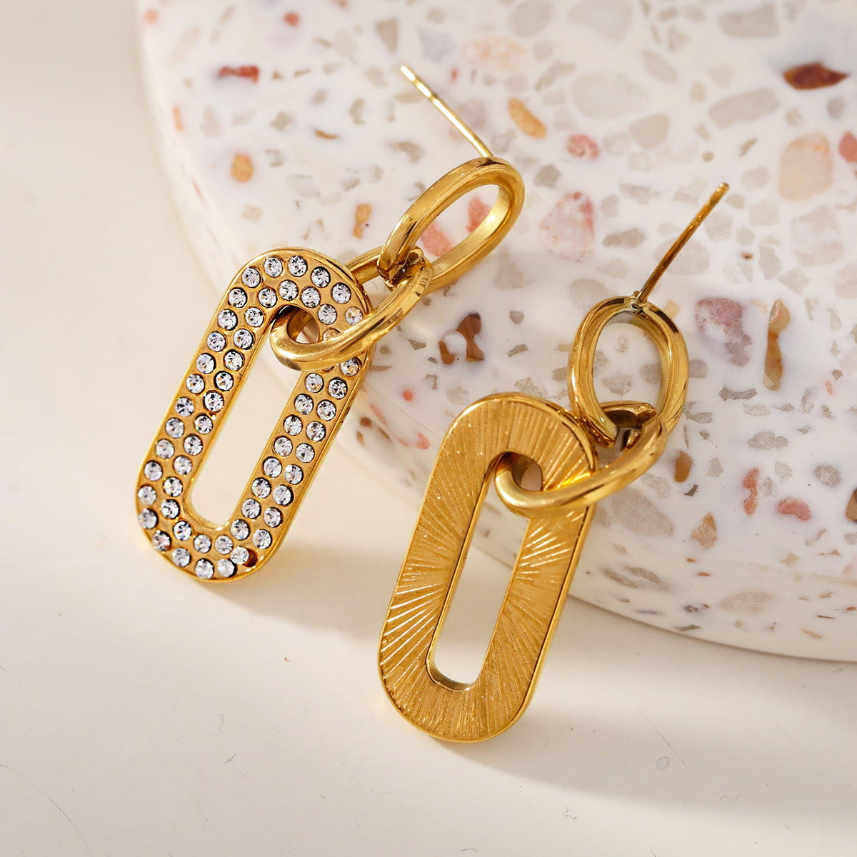 LAIA: Rounded Rectangle Shaped Earrings Embedded with Zirconia Gemstones