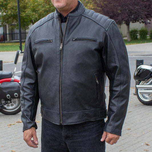Open Road Men's Ribbed Padding Leather Motorcycle Jacket | Biker Gear