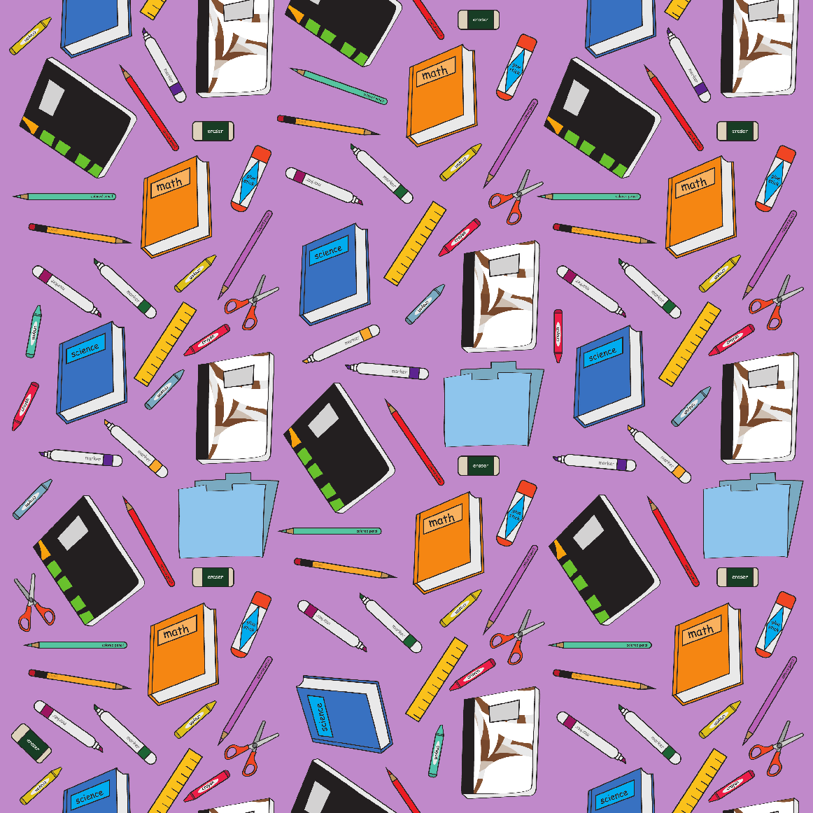 Craft HTV Back to School - School Supplies in Purple Background Pattern