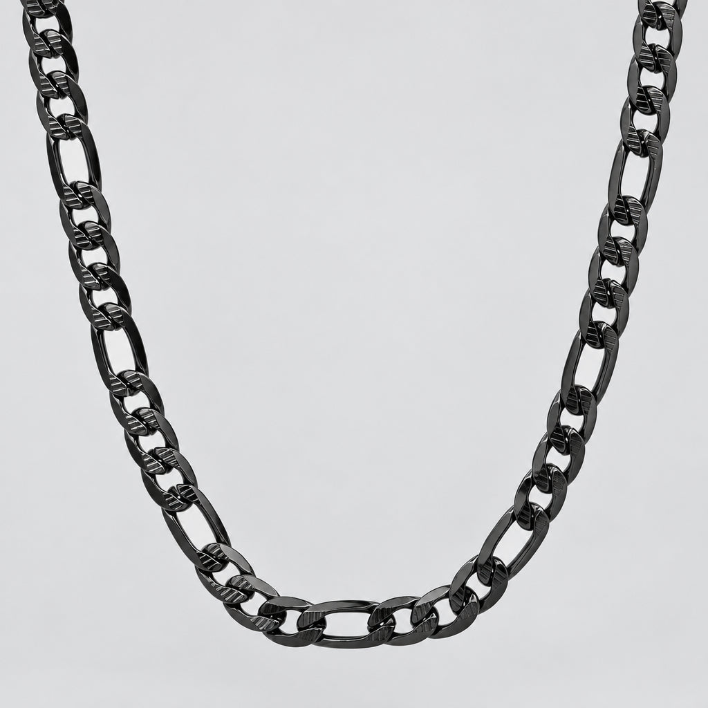 Steeltime Men's Figaro Chain Necklace | Black Ion Plated Stainless Steel
