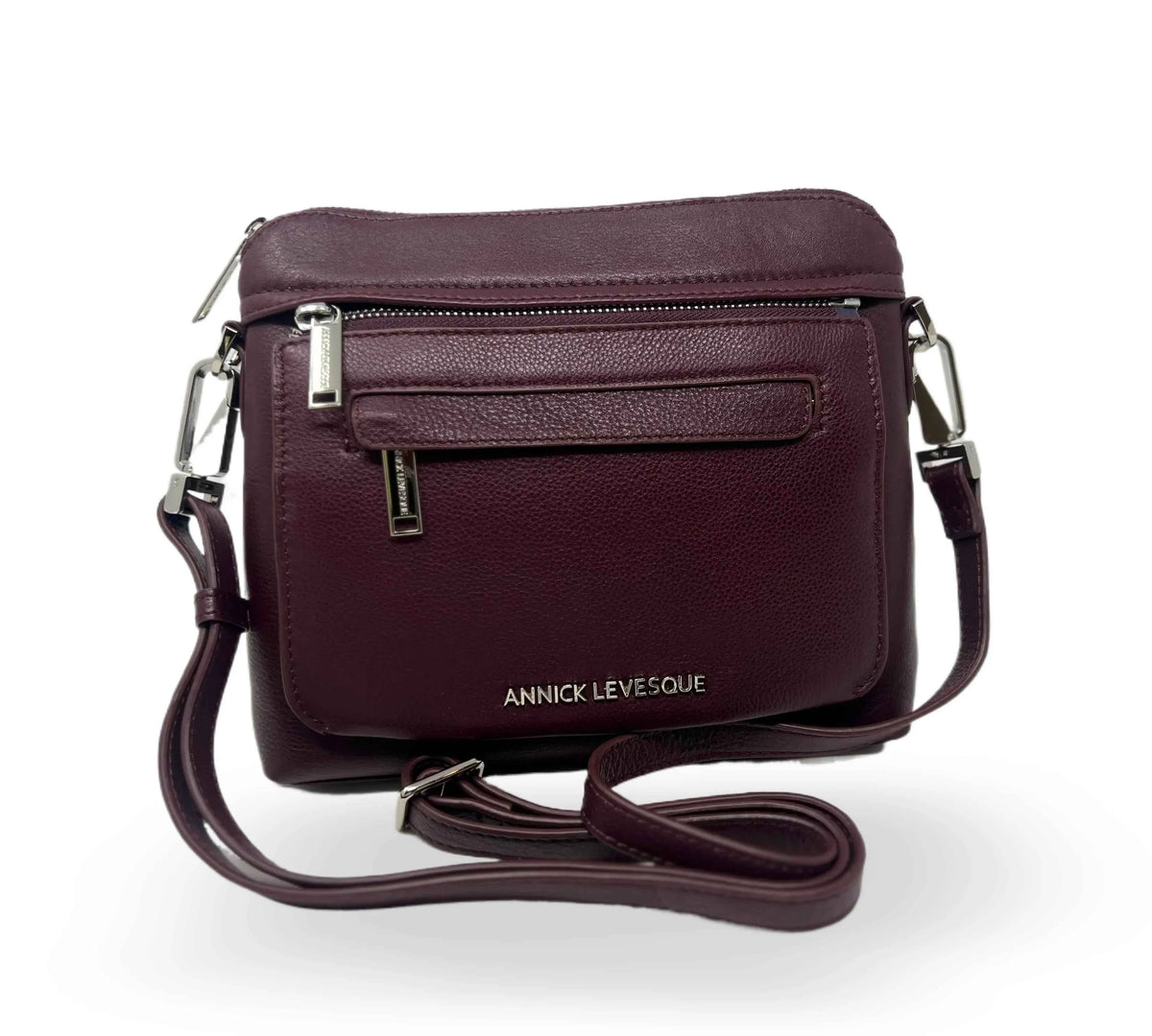 Petit Sac à Bandoulière en Cuir Aubergine , Brigitte