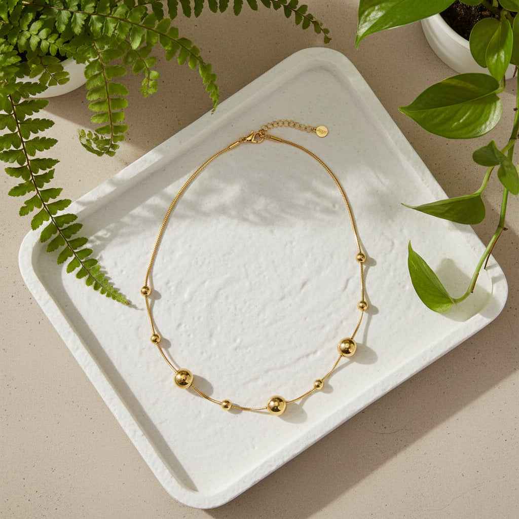 Multi Ball Necklace - Gold Stainless Steel