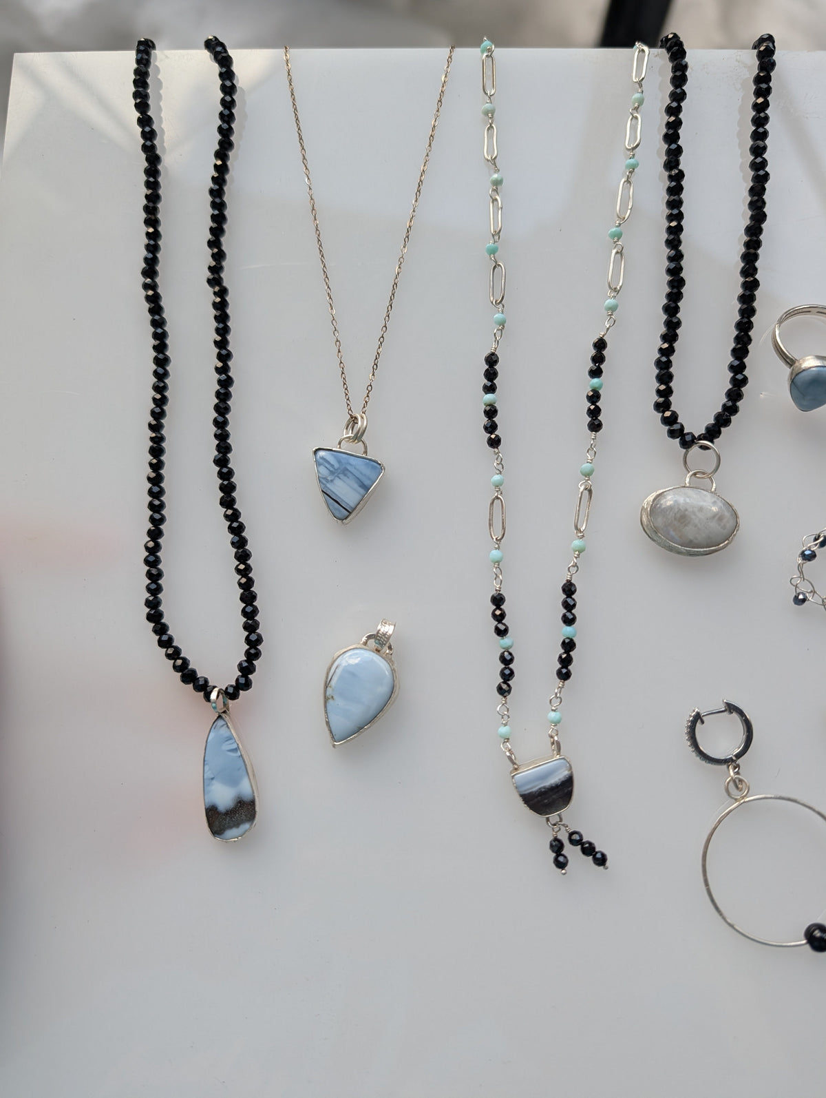 Blue Opal Triangle Necklace in Sterling Silver