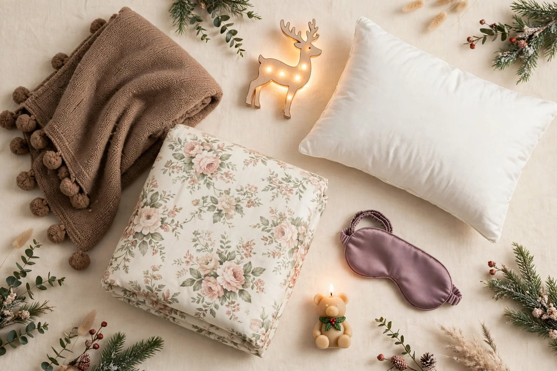 Christmas sweet dreams cozy gifts flat-lay