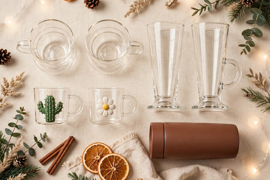 Christmas mugs and cozy drink gifts festive flat-lay