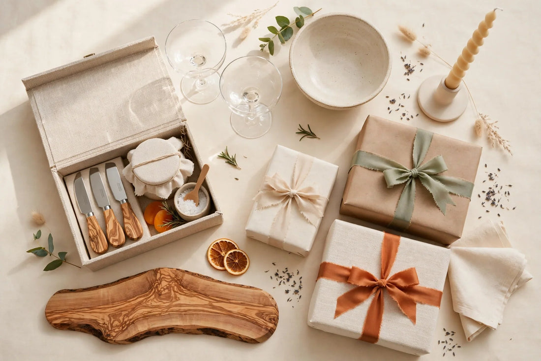 Late-morning host and hostess gift finds flat-lay