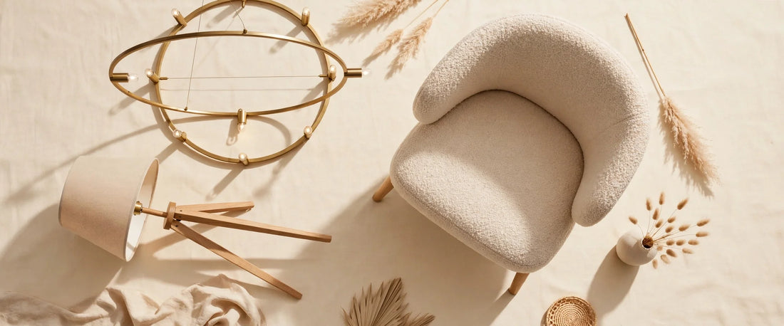 Trending light fixtures and furniture flat-lay