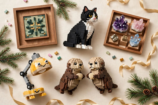 Christmas LEGO building set gifts flat-lay