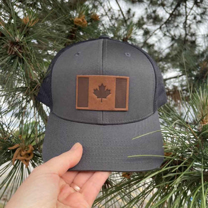 Canada Flag Leather Patch Trucker Hat