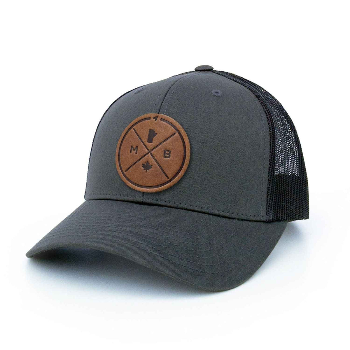 Manitoba Compass Leather Patch Trucker Hat