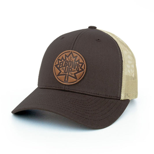 Elbows Up Canada Leather Patch Trucker Hat