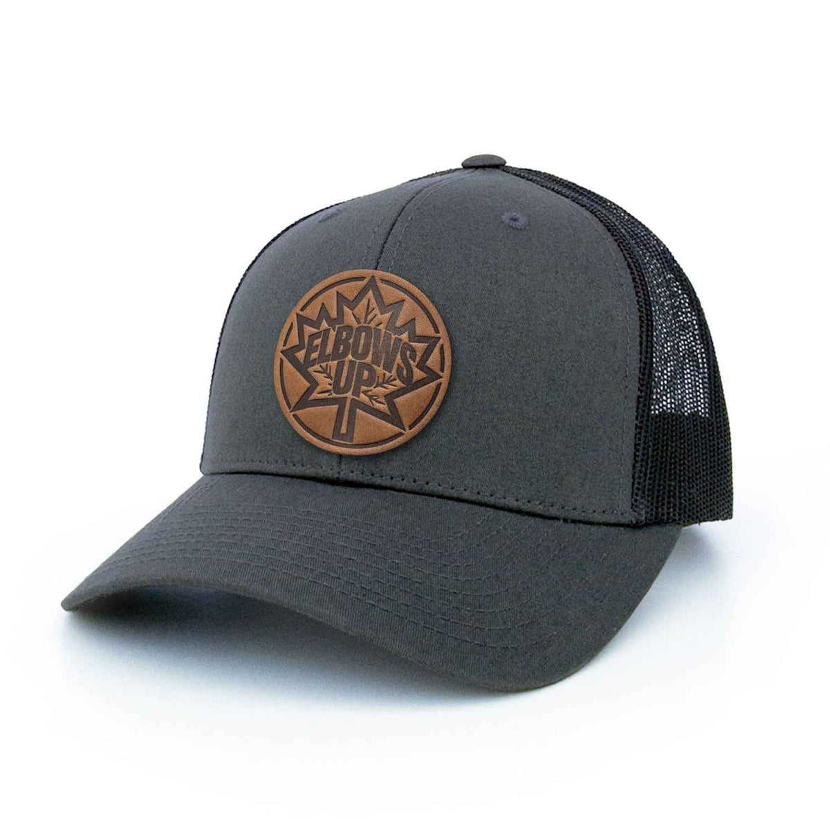 Elbows Up Canada Leather Patch Trucker Hat