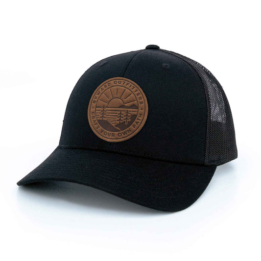 Scenic Sunrise Leather Patch Trucker Hat