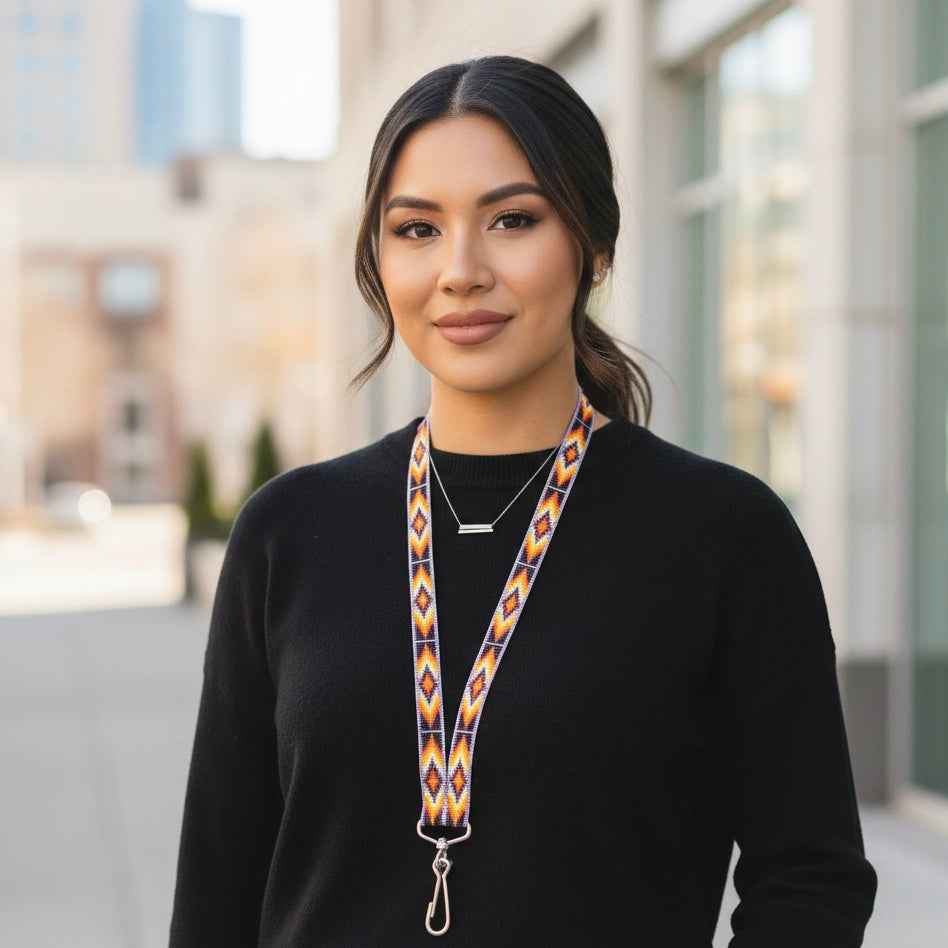 Purple black black  Native Beaded Lanyard
