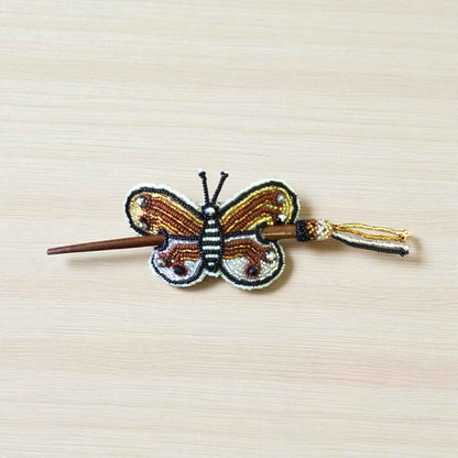 White black Handmade Beaded Butterfly Barrete