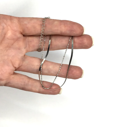 Herringbone Anklet — Platinum-Plated Sterling Silver