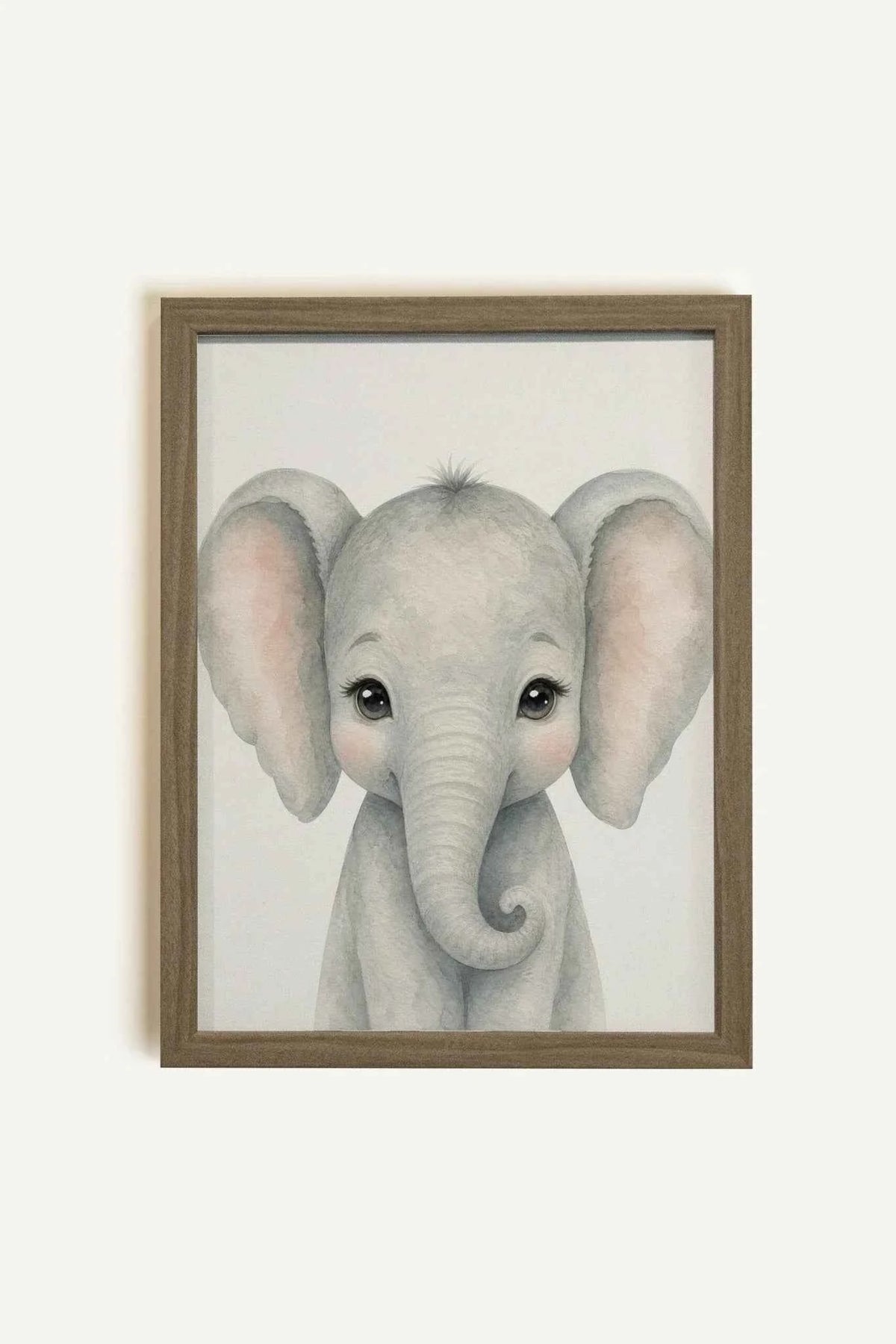 PETIT ÉLÉPHANT, Oeuvre sur toile rigide, encadré brun chêne (collective)