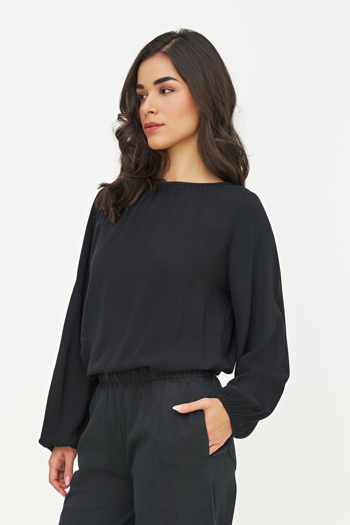Women's Woven Boat-Neck Top