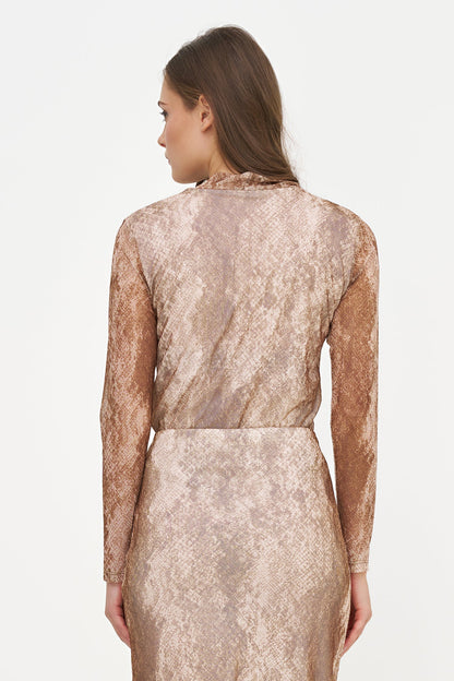Women's Printed Mesh-Knit Mock-Neck Top