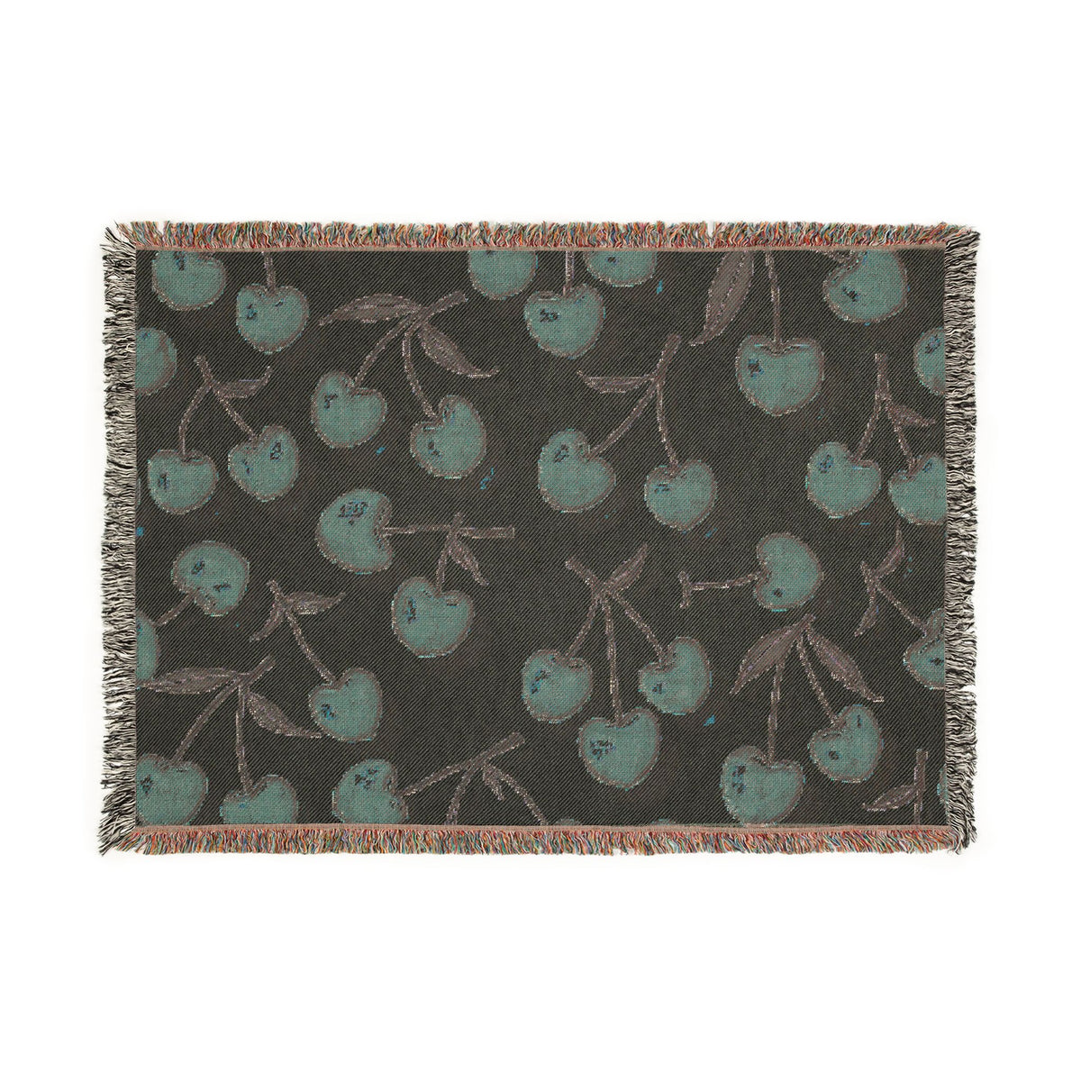 Cherry Pattern Woven Blanket — Retro Fruit Throw for Living Room & Bedroom
