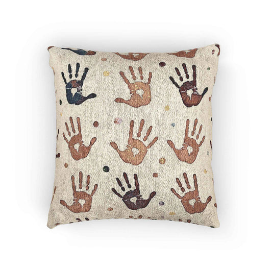 Handprint Pattern Woven Pillow | Boho Tribal Decorative Cushion