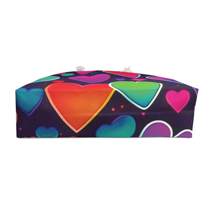 Neon Rainbow Hearts Weekender Bag | Colorful Heart Pattern Tote
