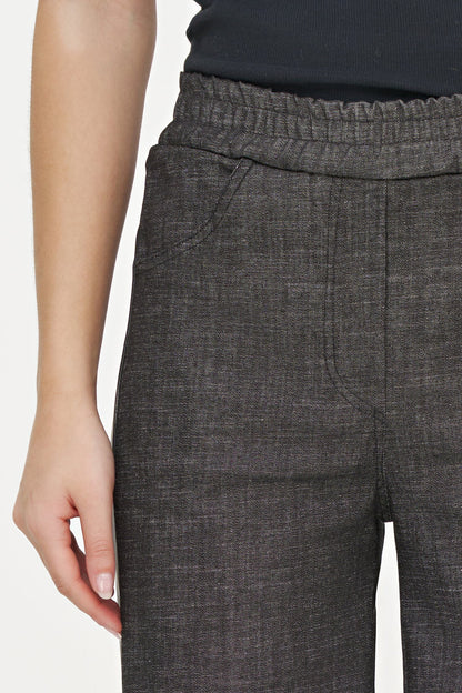 Women's Wide-Leg Pull-On Denim Pants with Faux Leather Side Trim