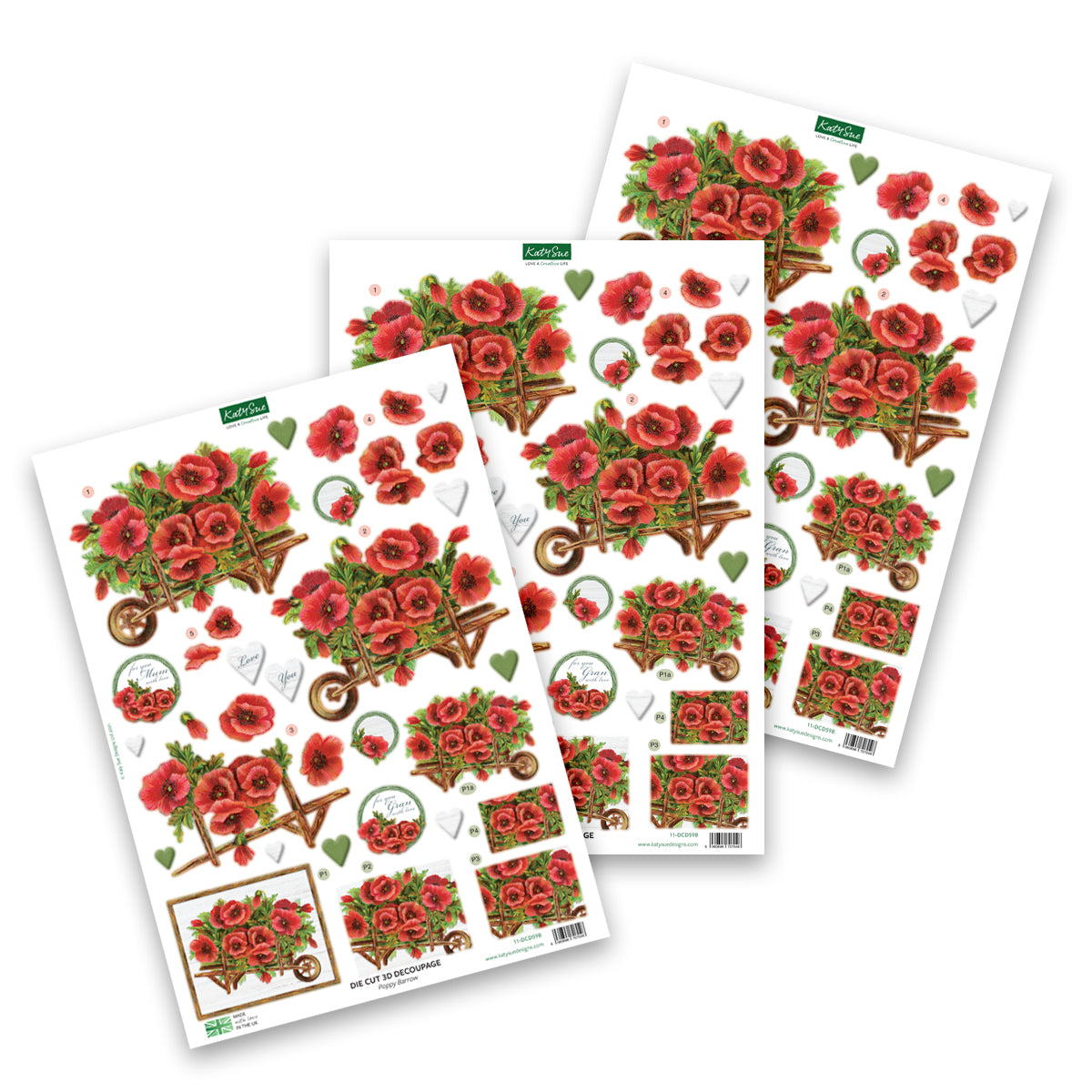Die Cut Decoupage – Poppy Barrow (Pack Of 3)