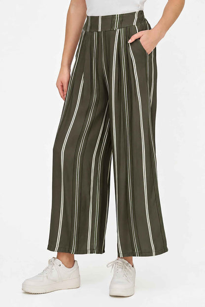Women's Printed Woven Wide-Leg Pull-On Pants with Side Pockets