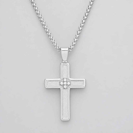 Men’s Stainless Steel Diamond Accent Cross Pendant Necklace