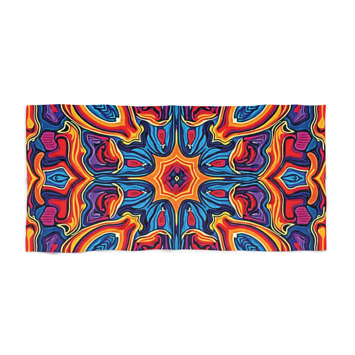Vibrant Kaleidoscope Beach Towel — Colorful Retro Mandala Pattern