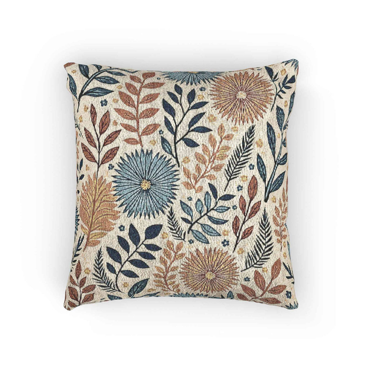 Boho Floral Woven Pillow | Textured Daisy Leaves Decorative Throw Pillow
