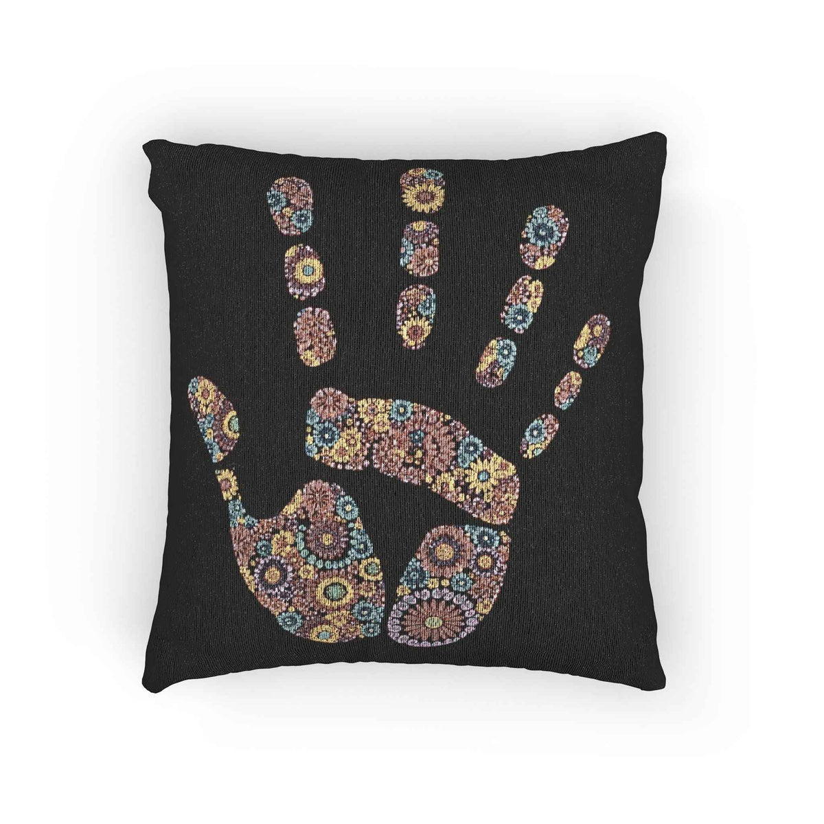 Mosaic Handprint Woven Pillow | Colorful Geometric Hand Throw Pillow