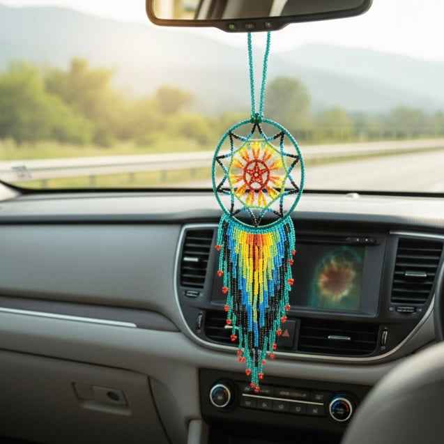 Green, yellow, red Celestial Beaded Handmade Dreamcatcher