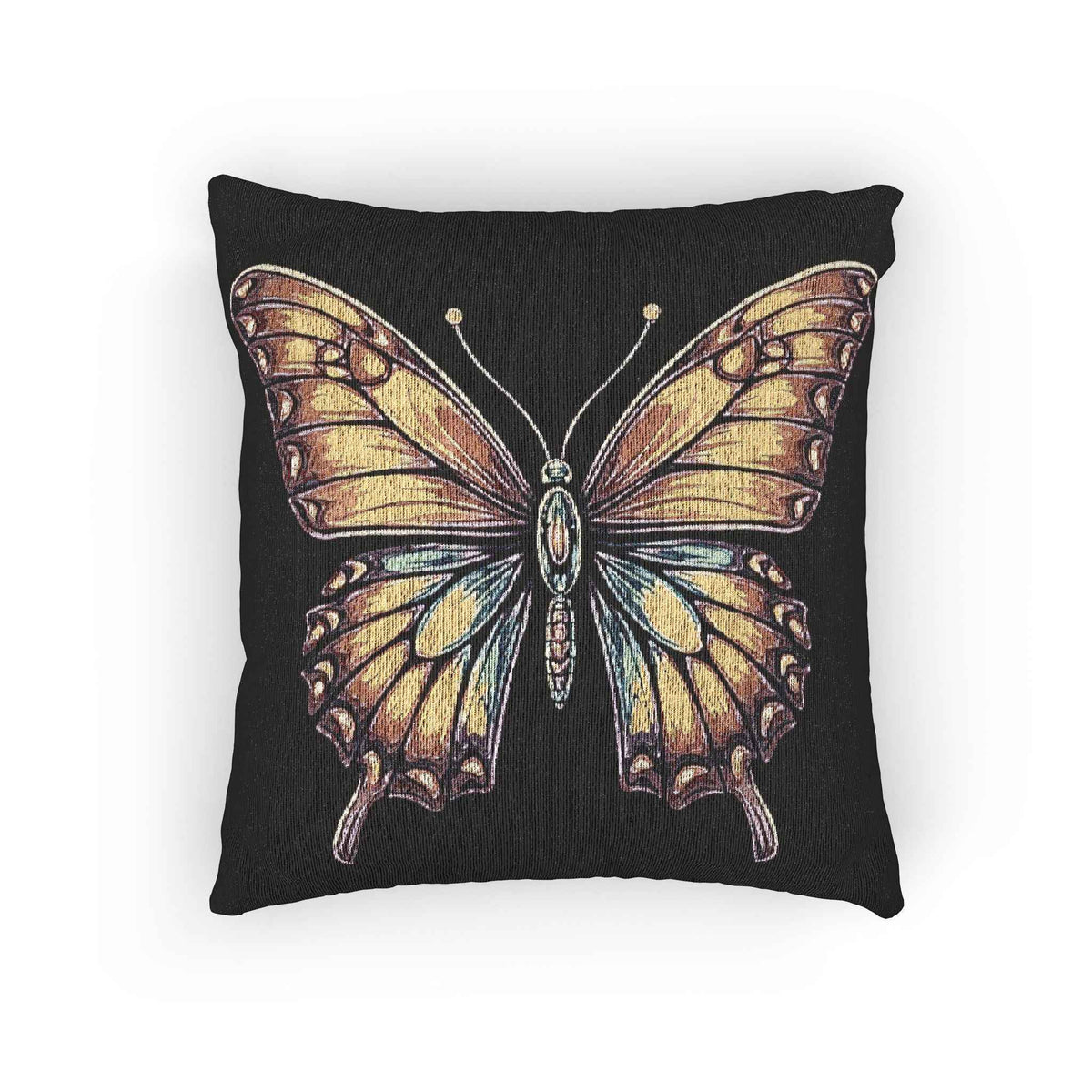 Golden Butterfly Woven Pillow | Tapestry Style Accent Cushion