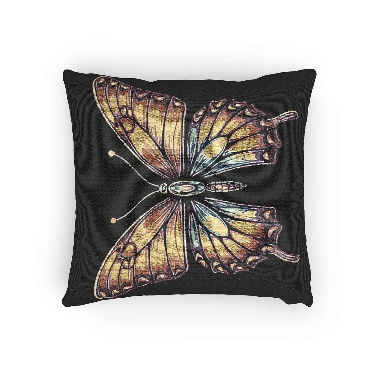 Golden Butterfly Woven Pillow | Tapestry Style Accent Cushion