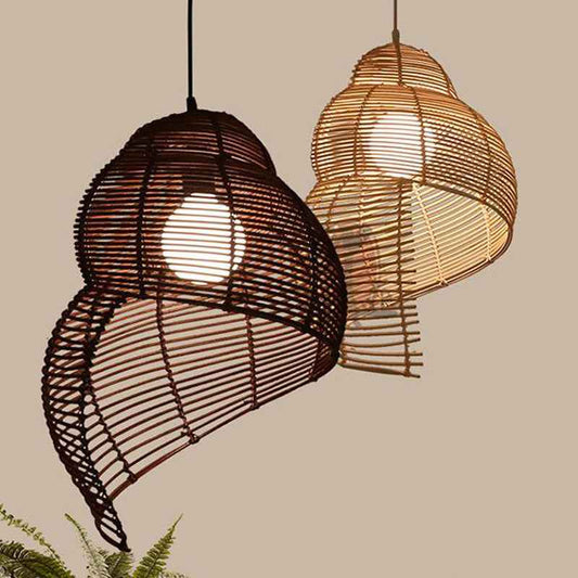 Snail Rattan Pendant Light, Creative Art Southeast Asia Vintage Pendant Lamp Reading Room Wicker Light